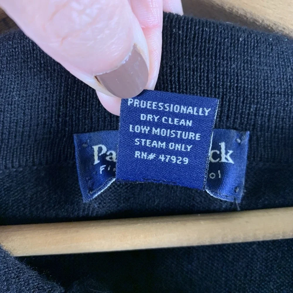Paul Fredrick Mens Fine Merino Wool Polo Sweater Size L Black Lightweight Preppy